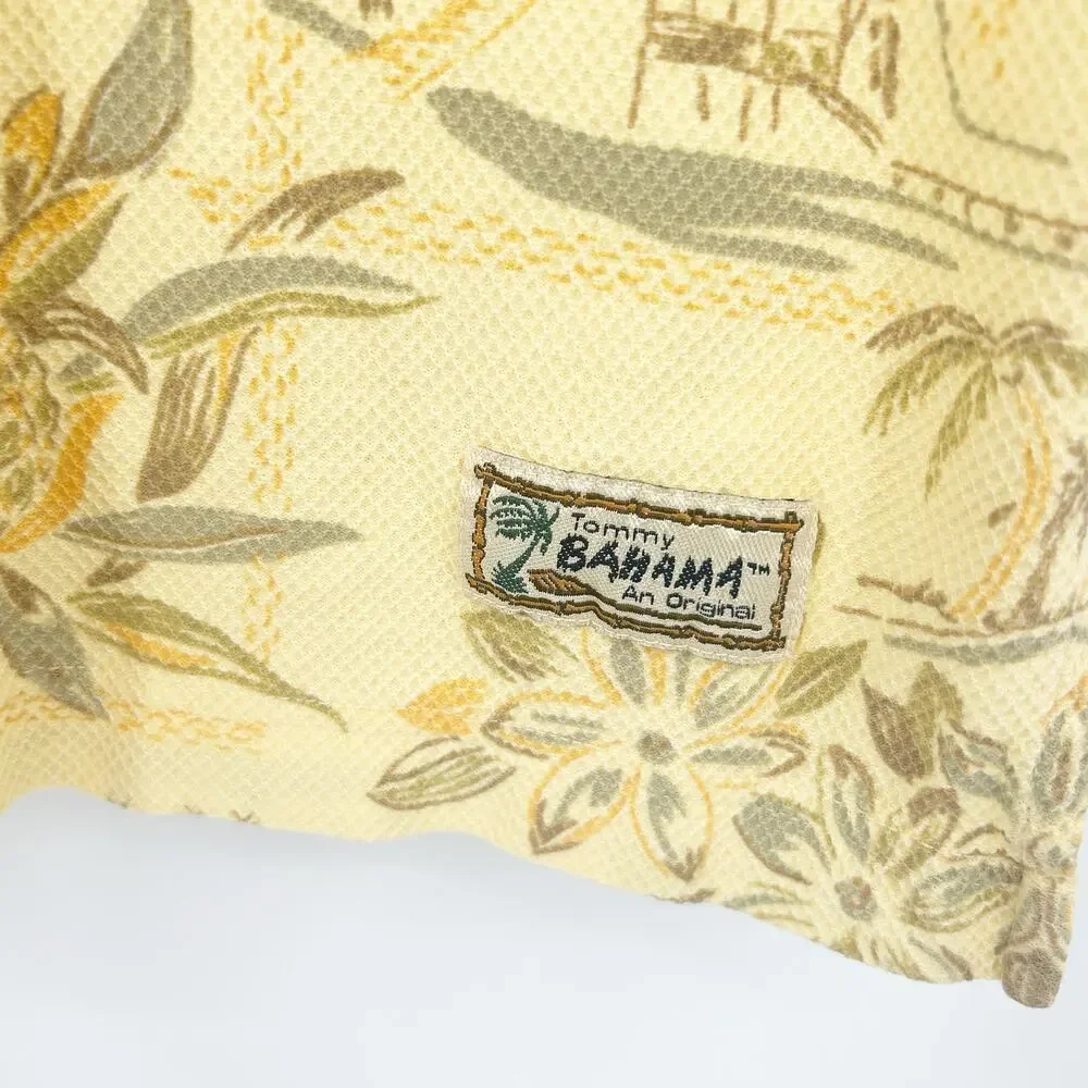 Tommy Bahama Mens Textured Cotton Tropical Floral‎ Hawaiian Polo Shirt Size L
